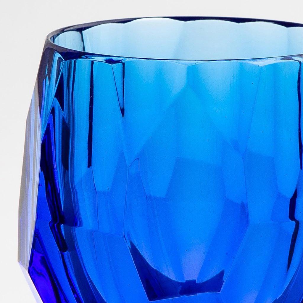 Cobalt Blue Cut to Clear Crystal Drinking Rock Glasses Tumblers