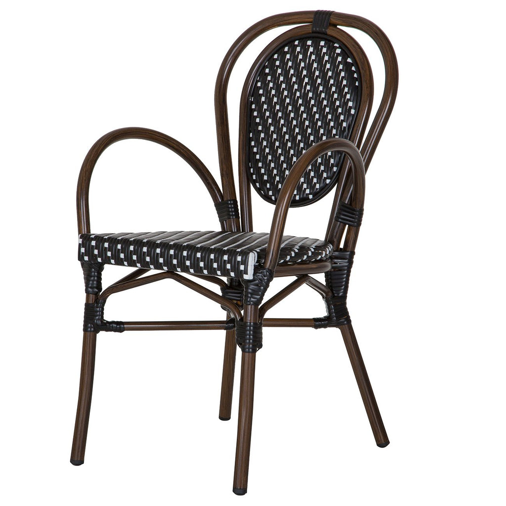 Black and White Metal Mediterranean Bistro Arm Chair H Maison Midi