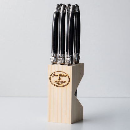 Black Laguiole Steak Knife Set in Wood Block (6 piece)