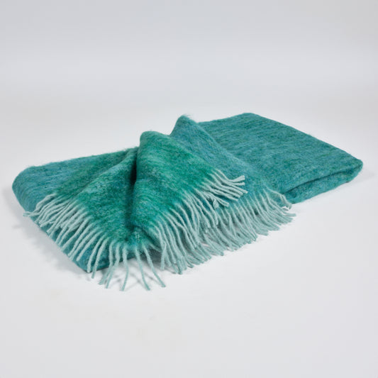 Sky Blue and Green Mohair Diana Throw Blanket