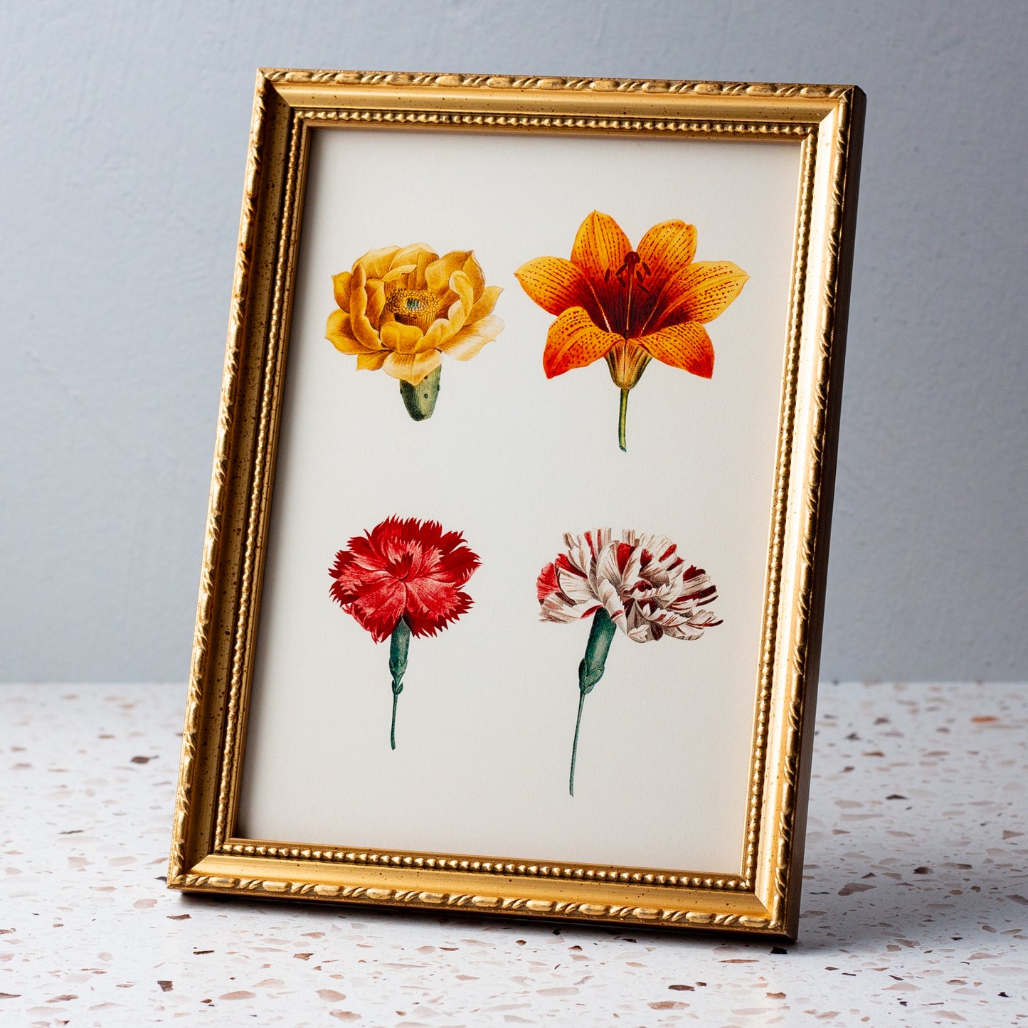 Four Spring Flowers in Gold Ornate Frame