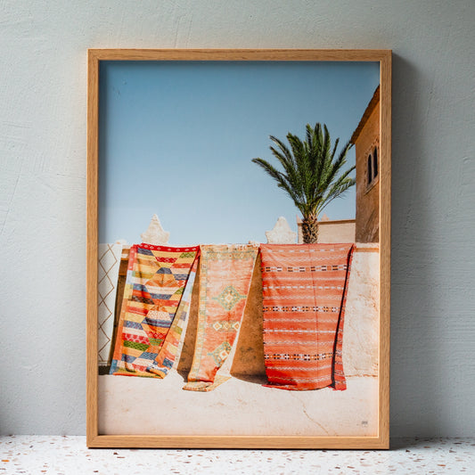 Moroccan Rugs Art Print in Natural Oak Frame