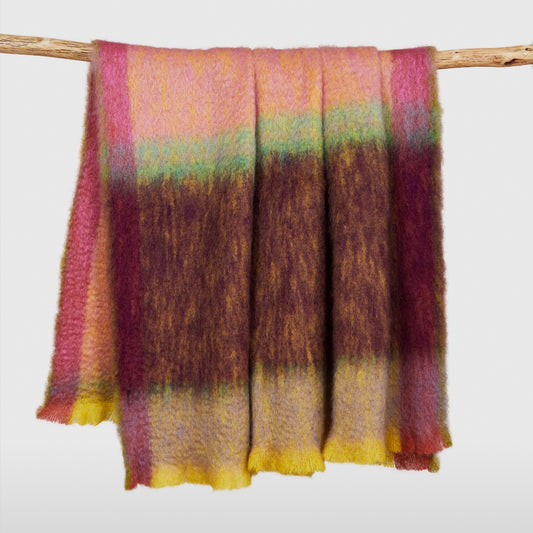 Purple Yellow Fuchsia Pink and Green Mohair Rozco Throw Blanket