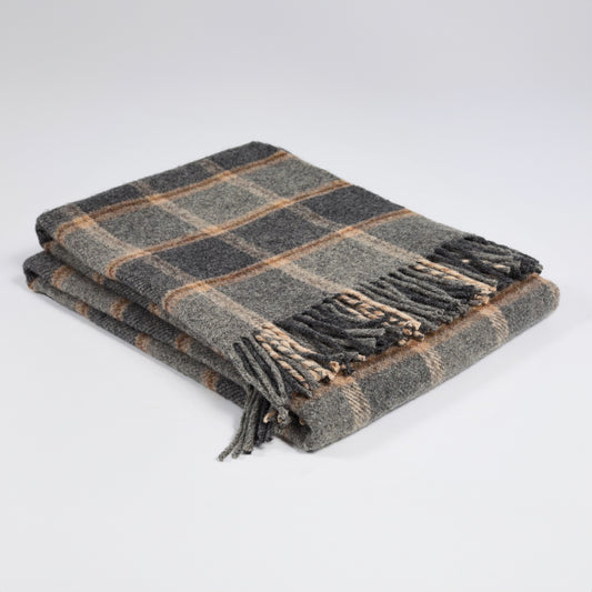 Grey Cream and Brown 100% Shetland Wool Throw Blanket