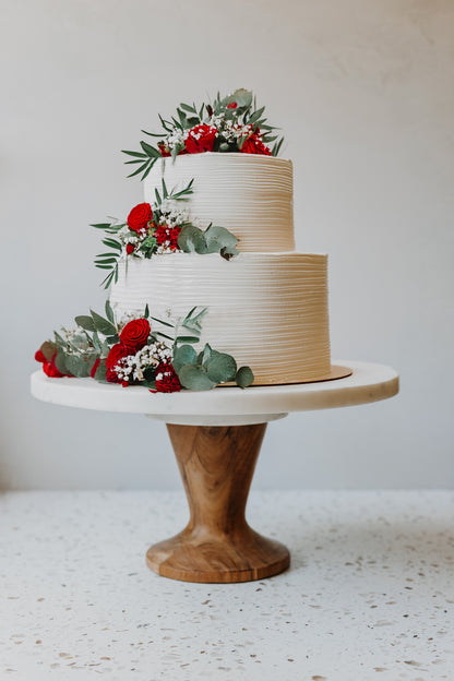 Rotating Marble and Acacia Cake Stand