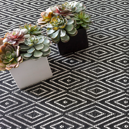 Diamond Black and Ivory Handwoven Indoor/Outdoor Rug (2'x3')