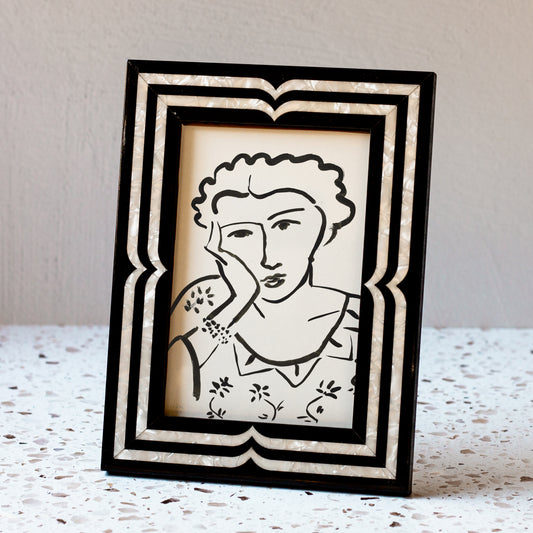 Black and Pearl Bellagio Zabrano Handmade Marquetry Picture Frame (4x6")