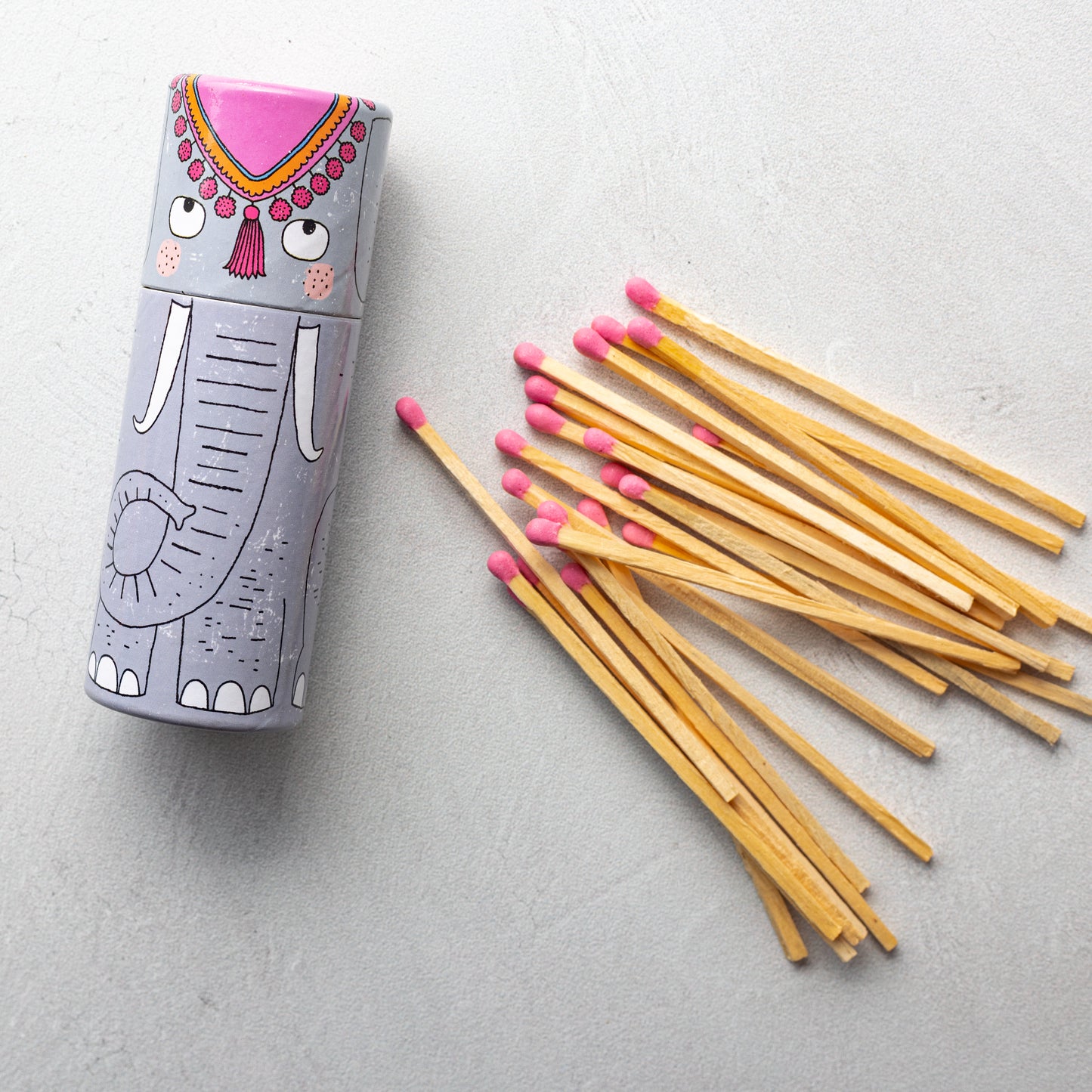 Elephant Cylinder Sustainable Matches with Pink Match Head