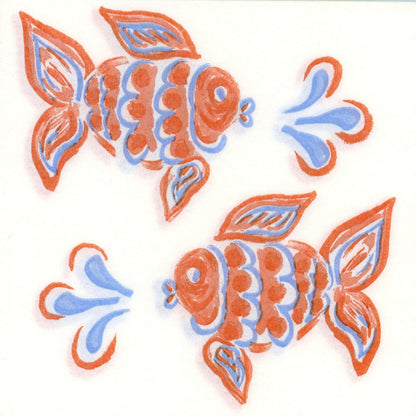 Red Orange & Blue Poisson (Fish) Paper Napkins (8")