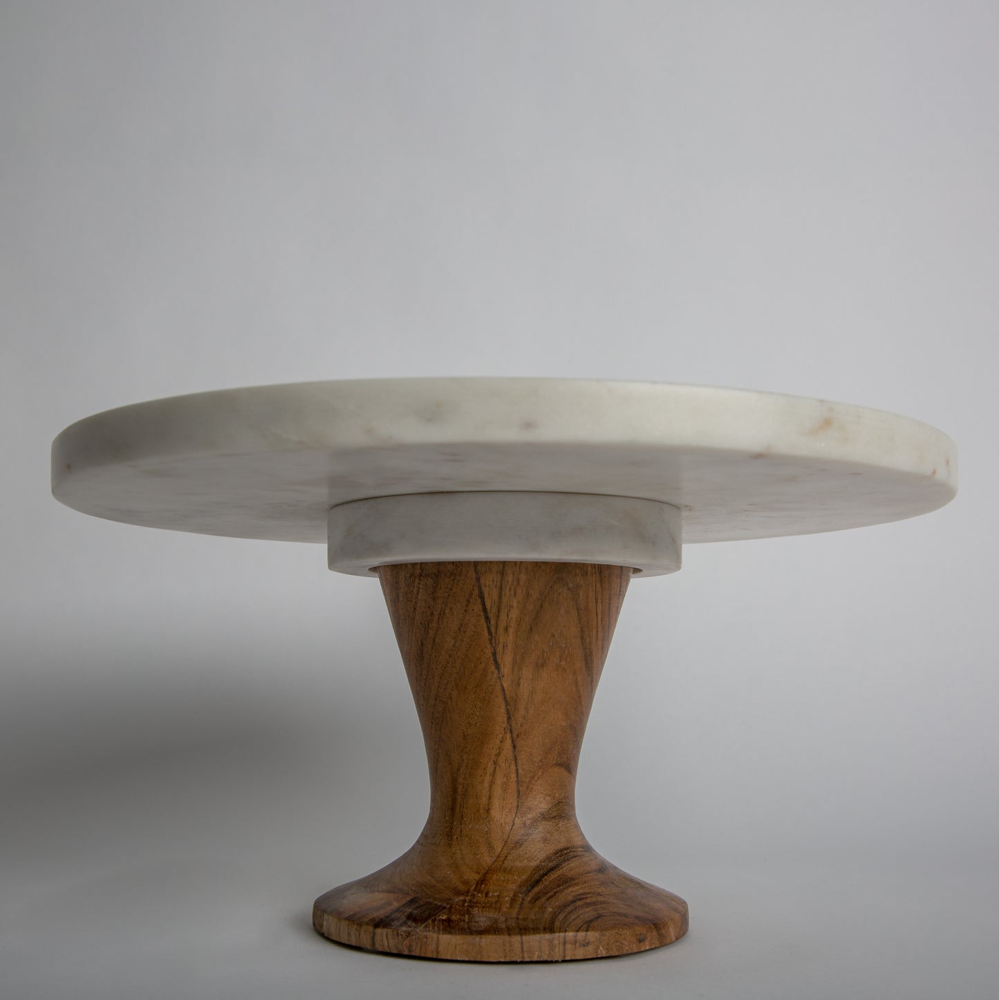 Rotating Marble and Acacia Cake Stand