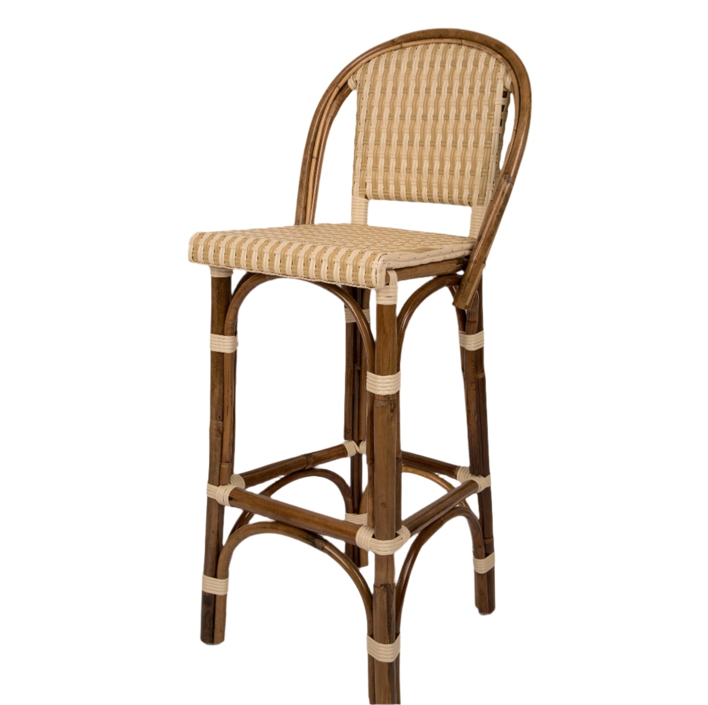 Cream and Beige Mediterranean Bistro Bar Stool with Back (29" h seat) (Double Lignes Verticales)