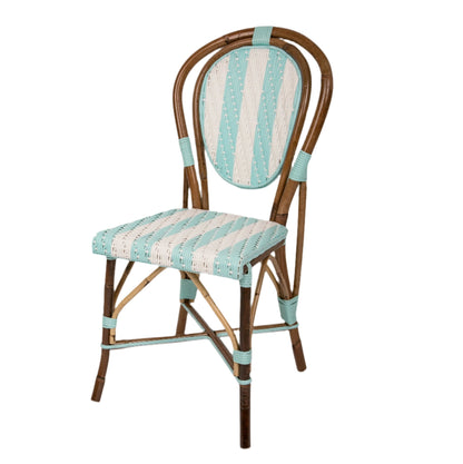 Azure and White Mediterranean Bistro Chair (petit points bandes- stripe)