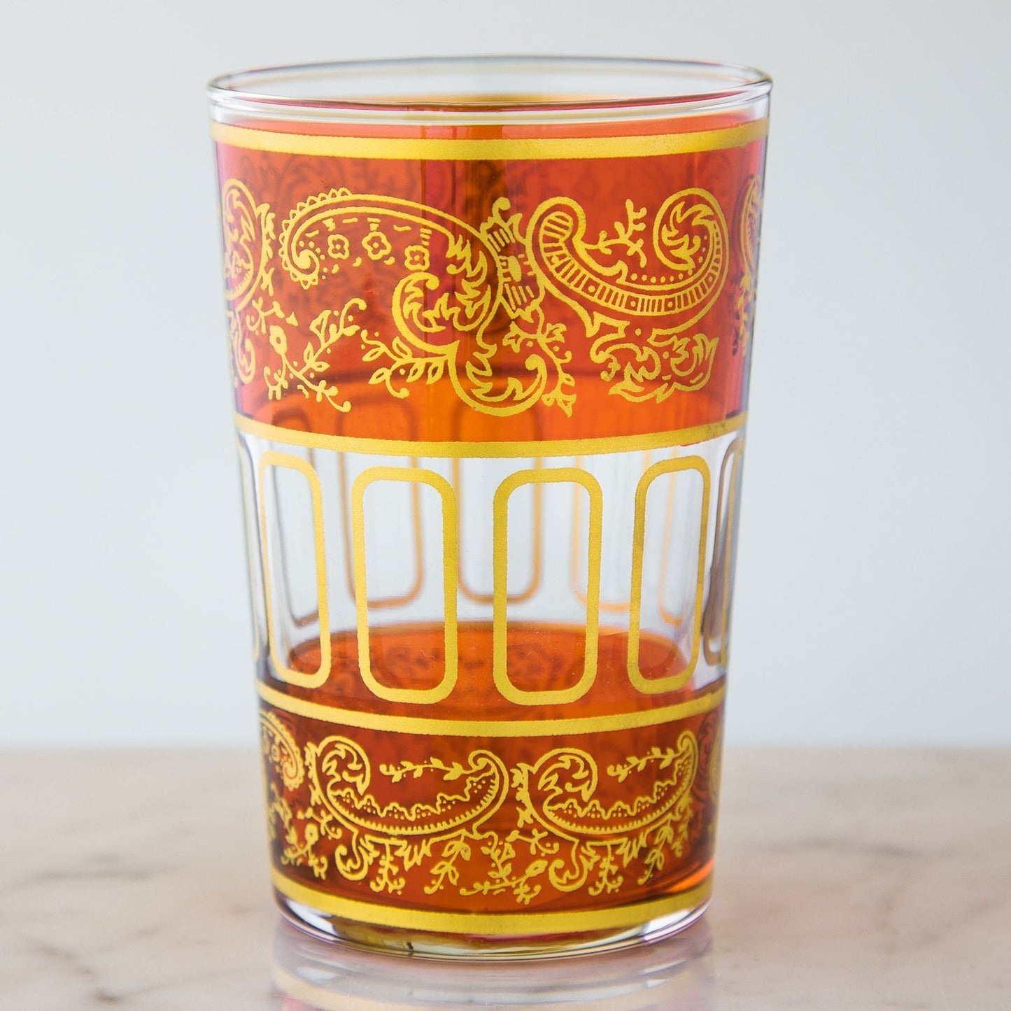 Orange Golden Filigree & Middle Band Moroccan Tea Glass