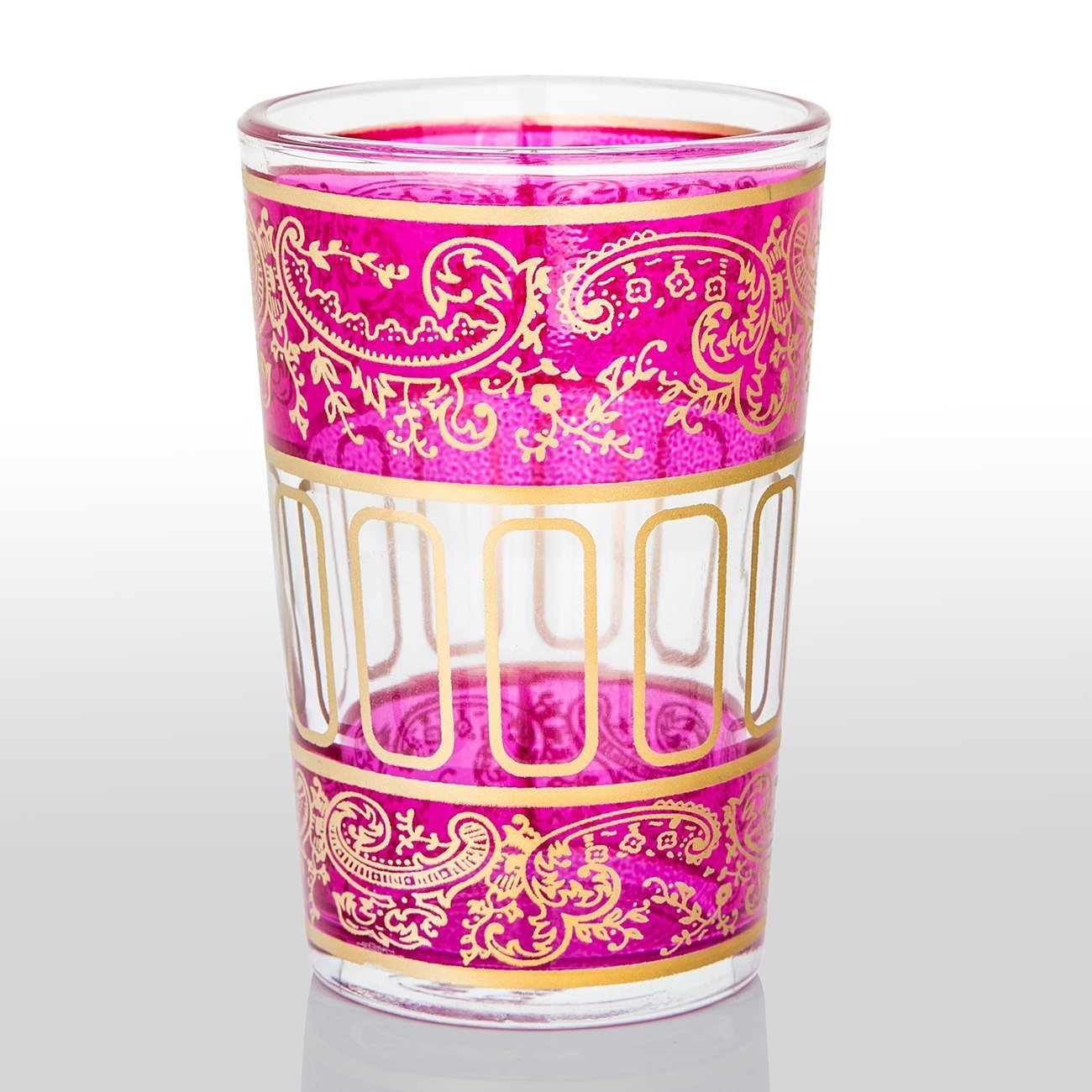 Pink Golden Filigree & Middle Band Moroccan Tea Glass