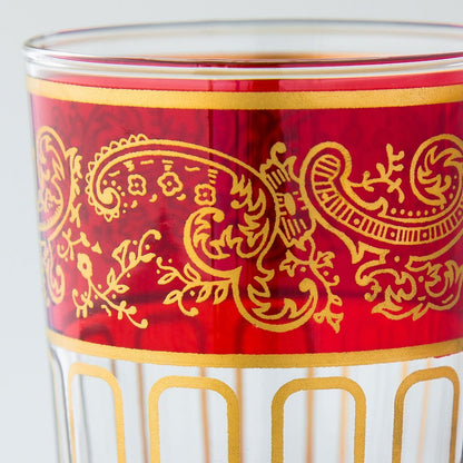 Red Golden Filigree & Middle Band Moroccan Tea Glass