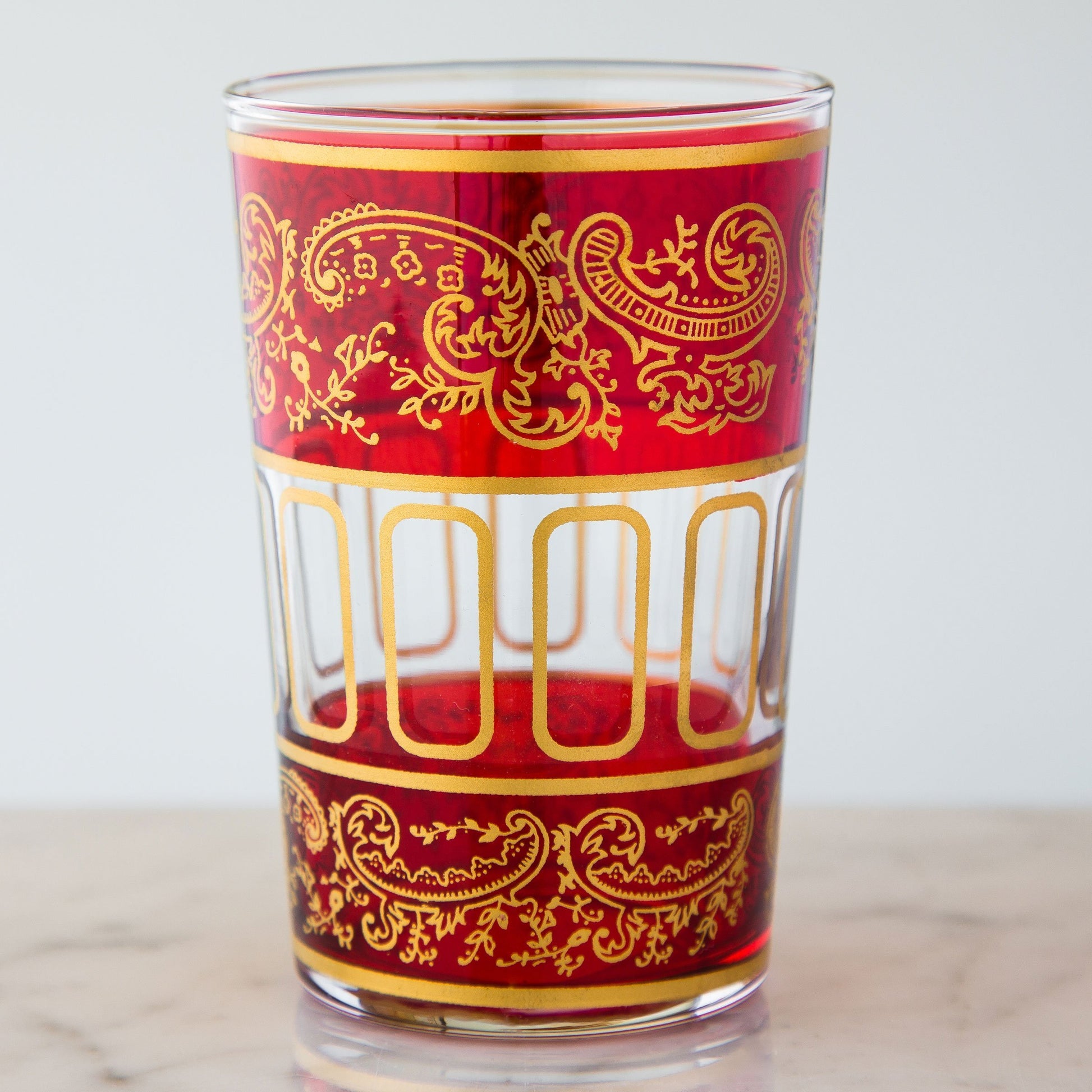 Red Golden Filigree & Middle Band Moroccan Tea Glass