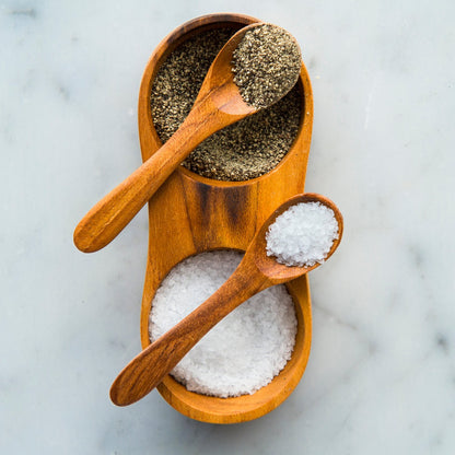 Teak Salt and Pepper Bowl Set with Spoons