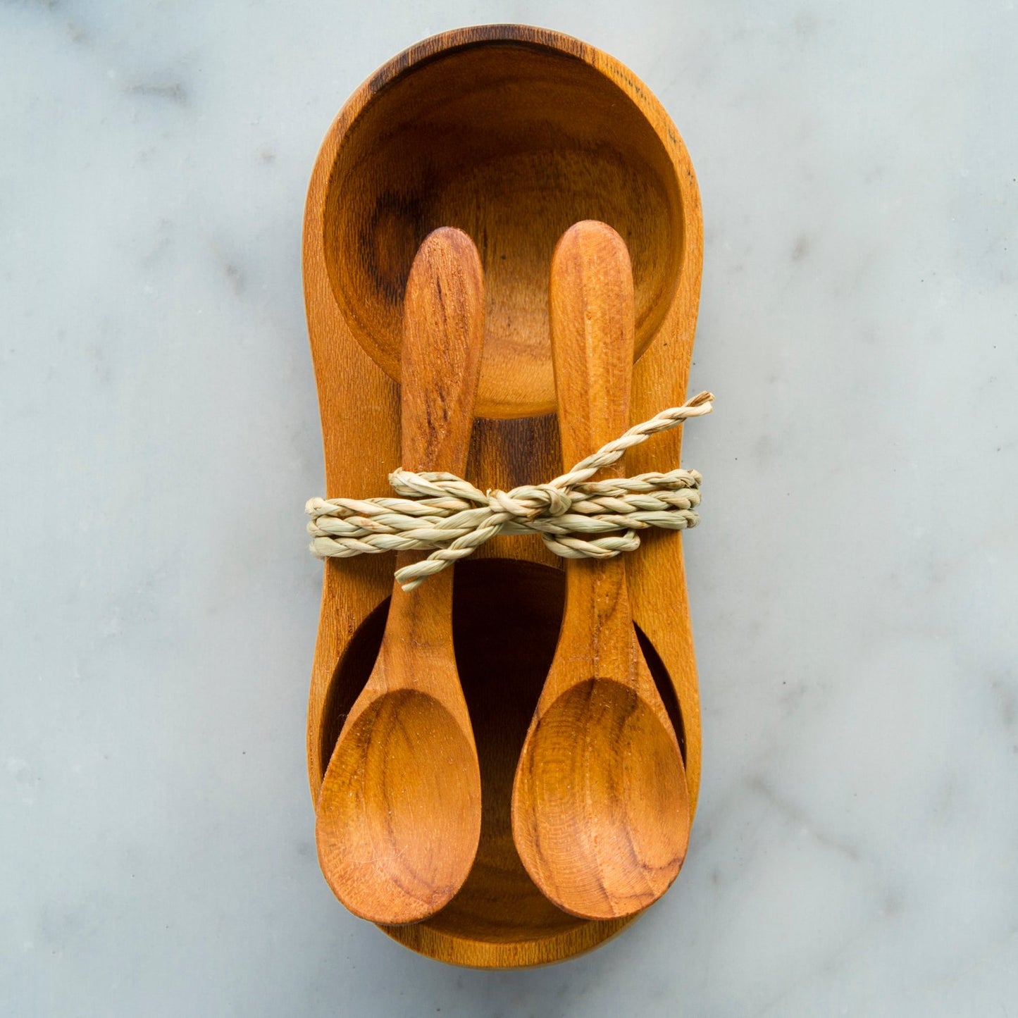 Teak Salt and Pepper Bowl Set with Spoons