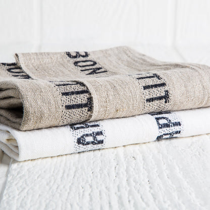 White and Black ‘Bon Appetit’ Linen Tea Towel