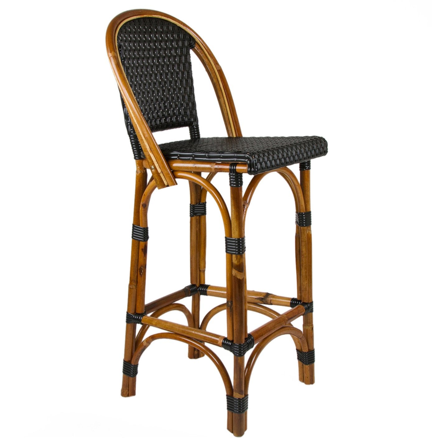 Black Bar Height Mediterranean Bistro Bar Stool with Back (29" h. seat) (E)