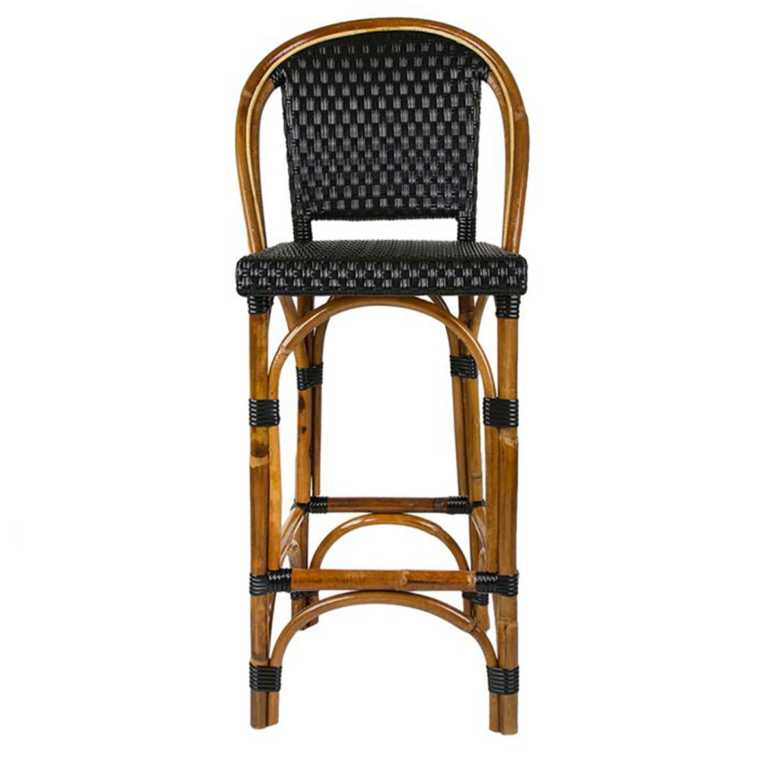 Black Bar Height Mediterranean Bistro Bar Stool with Back (29" h. seat) (E)