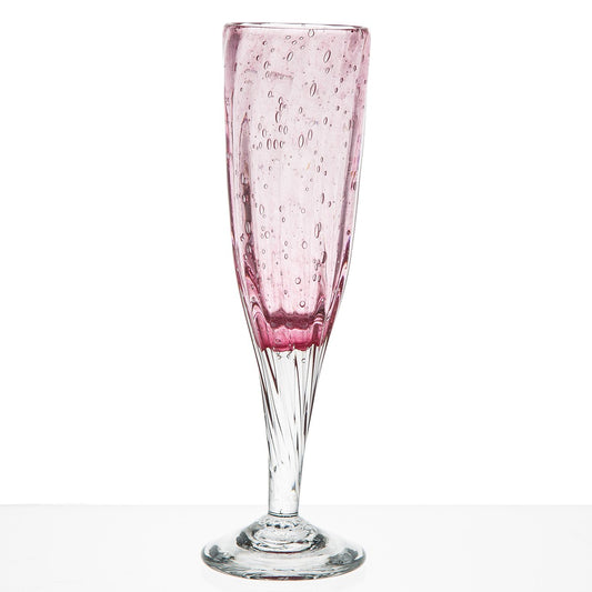Hand Blown Pink Champagne Flute