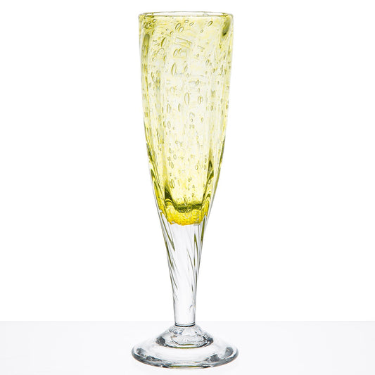 Hand Blown Yellow Champagne Flute