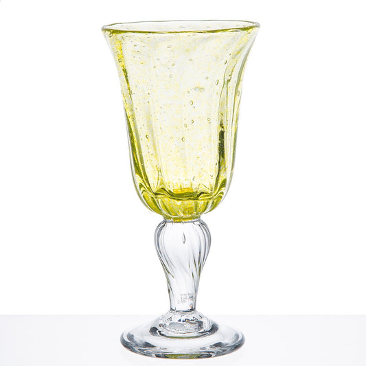 Hand Blown Yellow Wine Glass