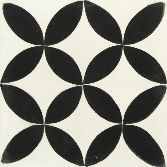 White & Black Trame Circulaire Carocim Tile (8" x 8") (pack of 12)